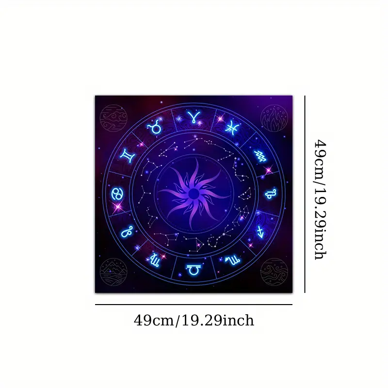 Zodyak Burçları ve Yıldızlı Tarot Masa Örtüsü – Astroloji ve Göksel Sembollü Mistik Sunak Bezi