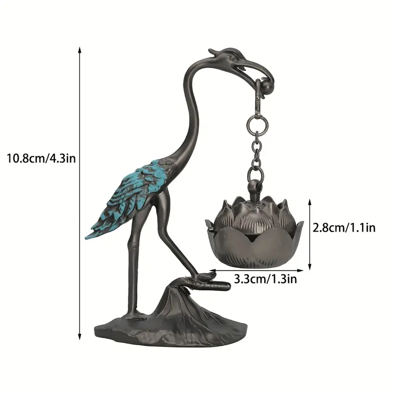 Şık Metal Turna ve Lotus Tütsülük – Meditasyon, Aromaterapi ve Ev Dekoru İçin Çubuk ve Koni Uyumlu